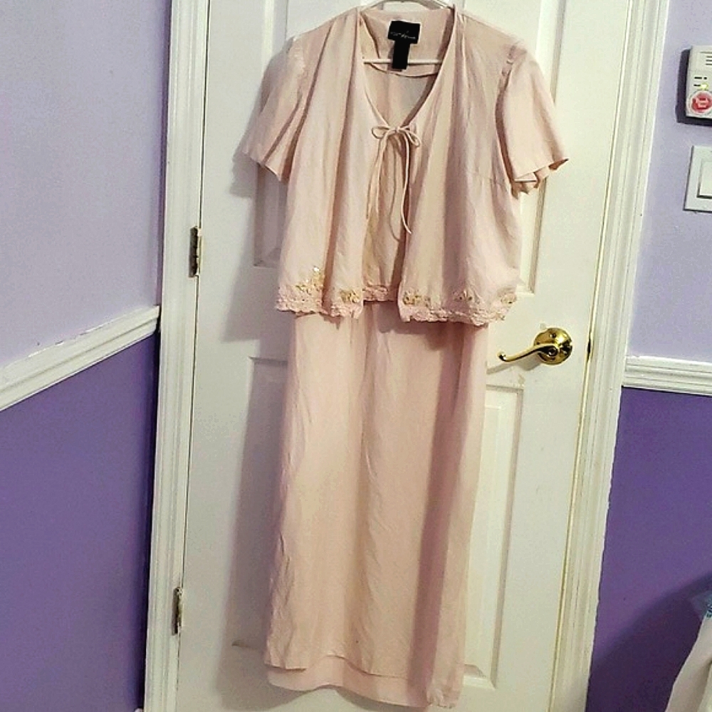Vintage Positive Attitude Blush Pink 2 Piece Wedding Elegant Shift Maxi Dress 18